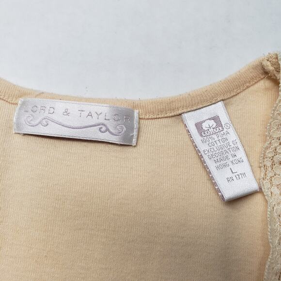 Vintage Lord and Taylor Sleeveless Top Womens Large Beige Lace Pima Cotton Y2K - Picture 2 of 12